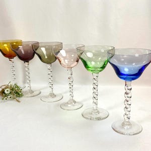 Vintage Wine Glasses Colored Twisted Stem - Etsy