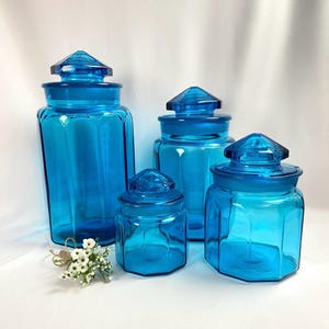 Vintage L. E. Smith Smooth Panel Canister Set Peacock Blue Teal Turquoise - set of 4