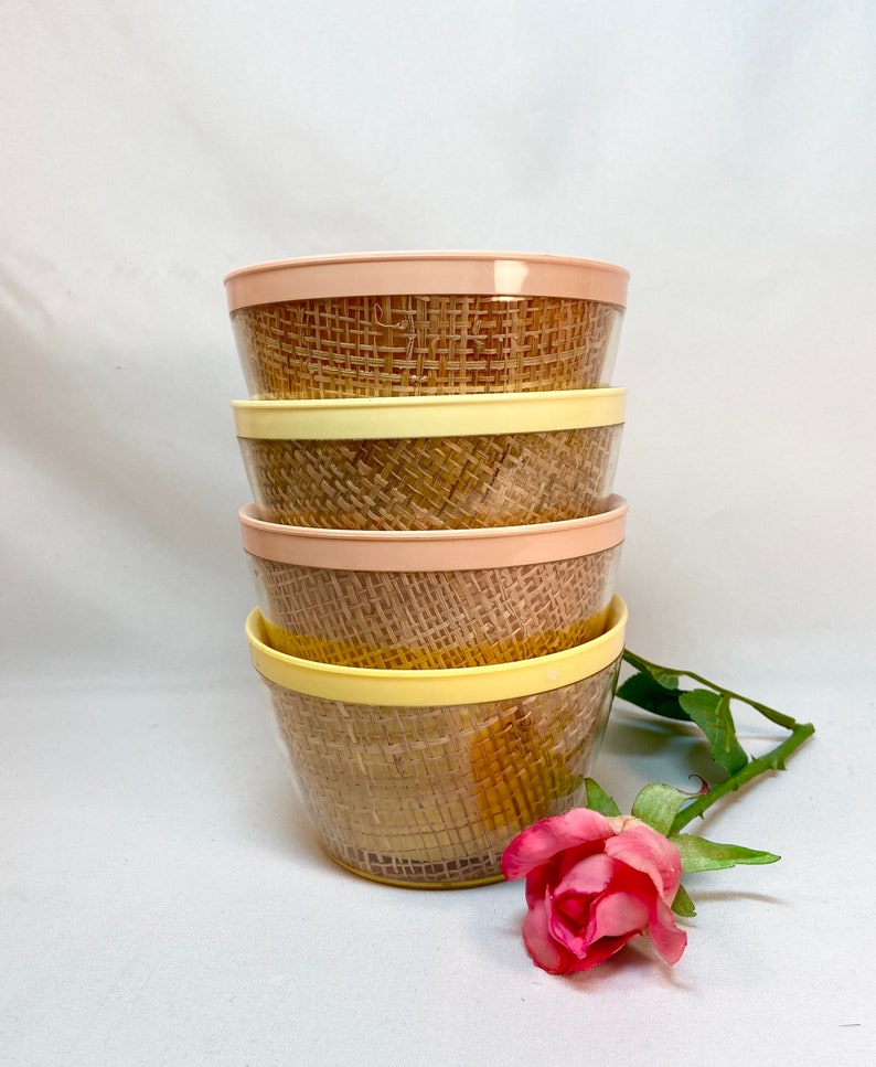 set of 4 Vintage Raffiaware MCM Insulated Thermal Bowls