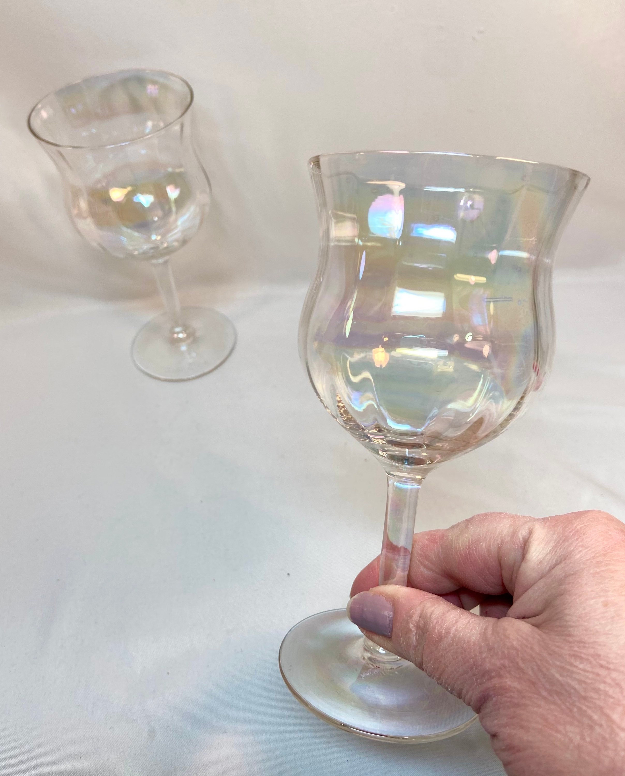 Vintage Iridescent Wine Glasses set of 2 Etsy