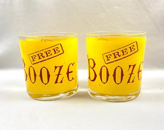 Vintage Morgan Free Booze On the Rocks Cocktail Glasses - set of 2