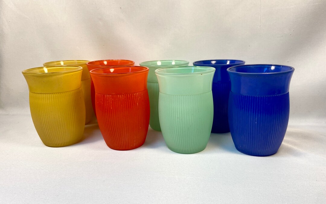 Vintage Ridged Round Bottom Glasses Flare Rim Fine Rib Primary Etsy