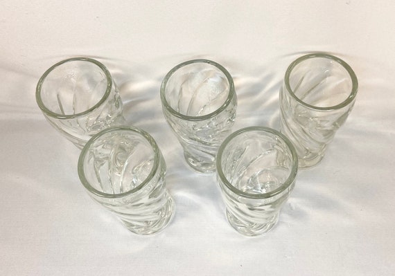 Vintage Swirl Small Drinking Glasses Thick Heavy Clear Glass Set