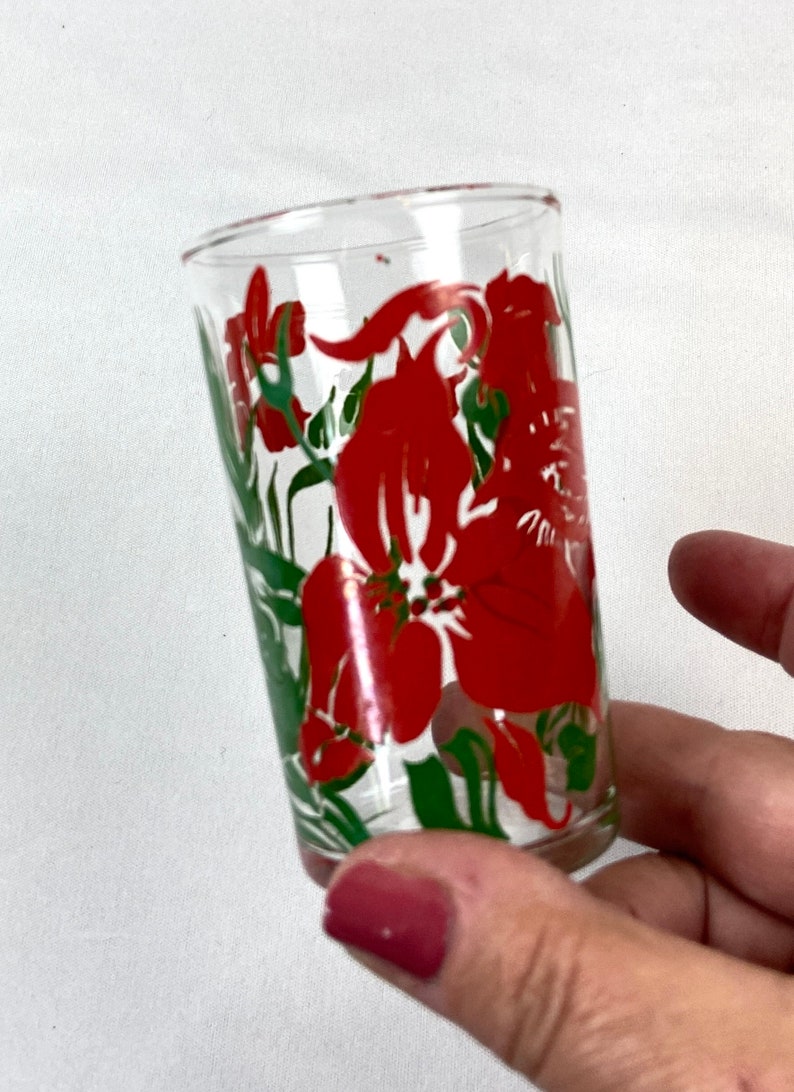 Vintage jugo gafas rojo hibisco flor mediados de siglo conjunto de 4 imagen 7