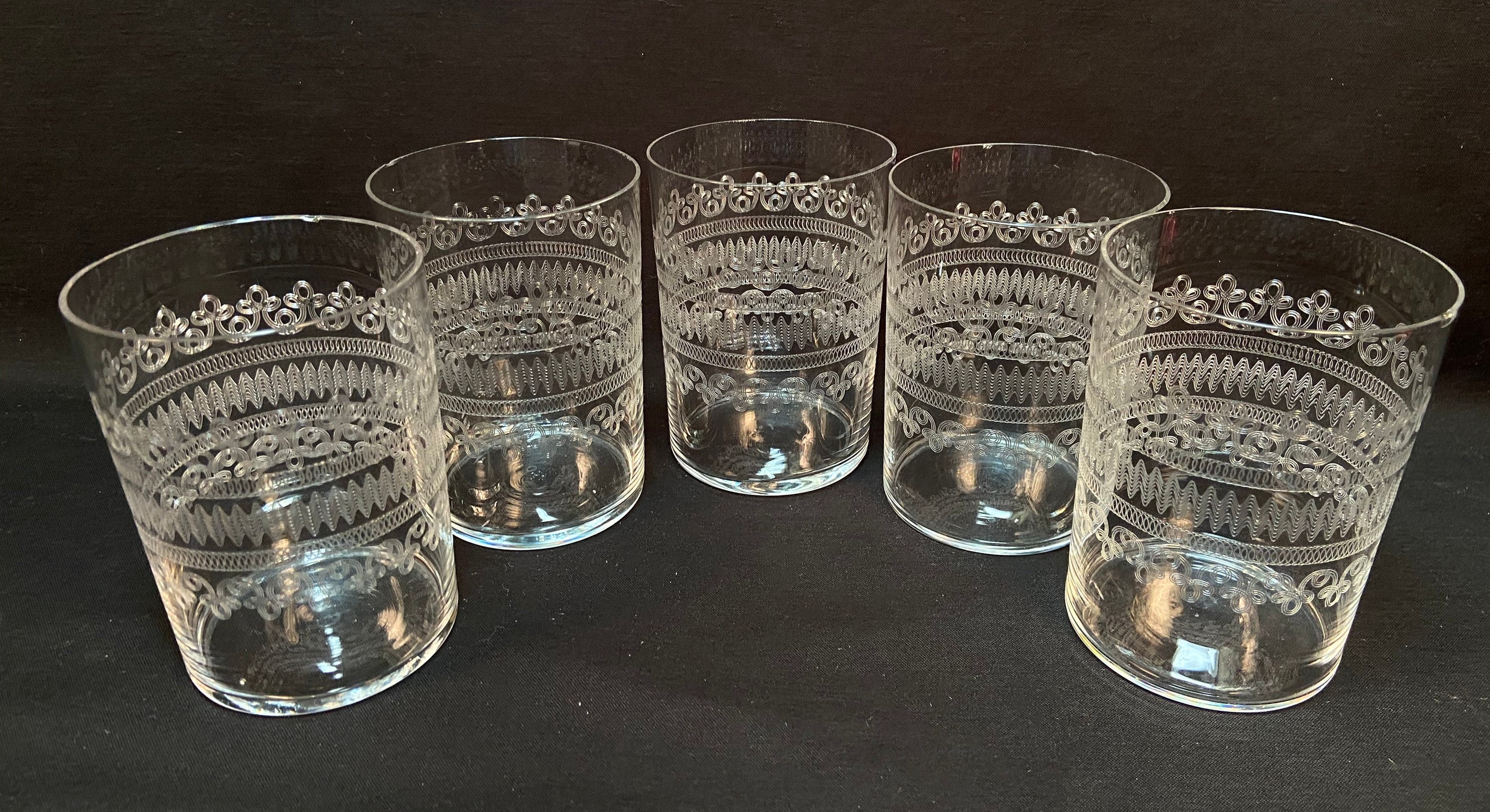 Vintage Etched Scroll Drinking Glasses set of 4 Etsy