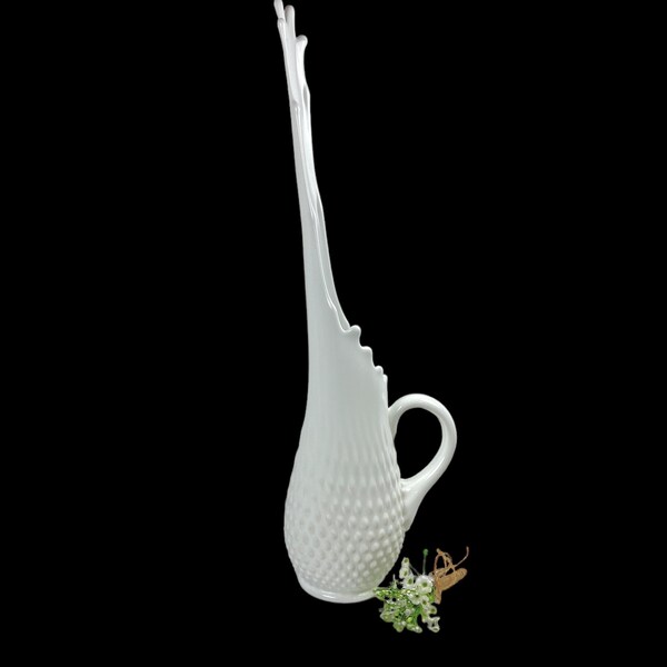 Vintage Fenton Milk Glass Hobnail Swung Vase Pitcher Mid Century White