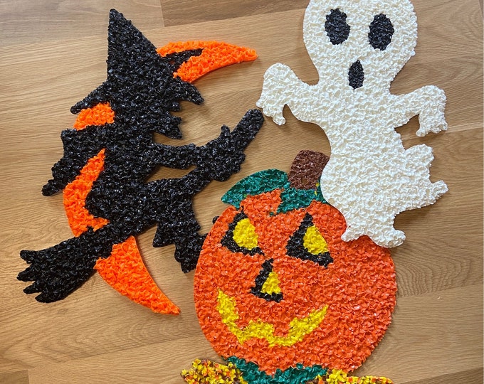 Vintage Melted Popcorn Plastic Halloween Wall Decor Decorations Ghost