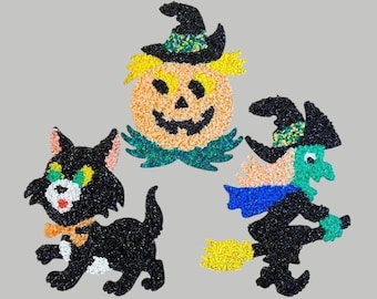 Vintage Melted Popcorn Plastic Halloween Wall Decor Decorations Ghost Witch Pumpkin Cat  - sold separately