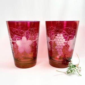Vintage Vase Czech Bohemian Ruby Red Glass Cut To Clear Grape Vine - sold separately