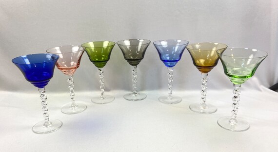 Martini Glasses Colored Stem Cocktail Glasses Crooked Stem Set of 2