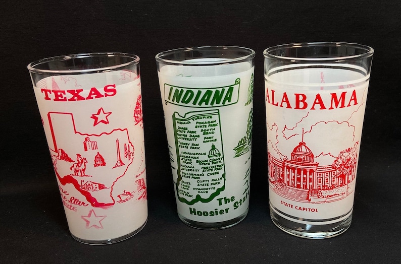 Vintage Souvenir State Frosted Drinking Glasses Hazel Atlas Etsy