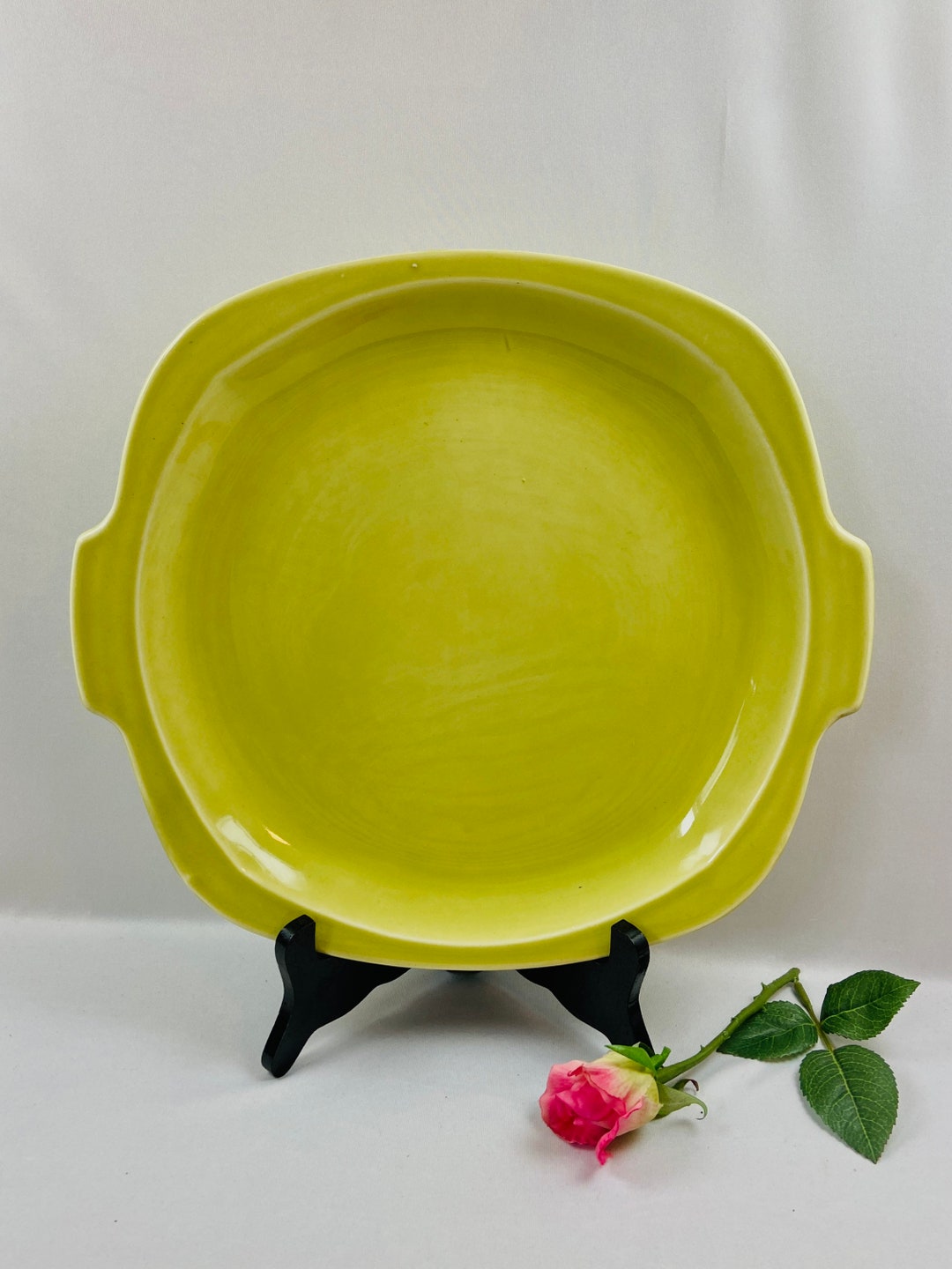Vintage Paden City Tab Handle Chartreuse Platter Mid Century MCM Etsy