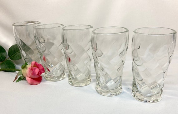 Vintage Swirl Small Drinking Glasses Thick Heavy Clear Glass Set