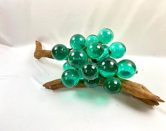 Vintage Large 21” Lucite Driftwood Grape Cluster Teal Blue Green