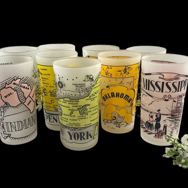 Vintage State Souvenir Frosted Drinking Glasses City Tourist Attraction - sold individually