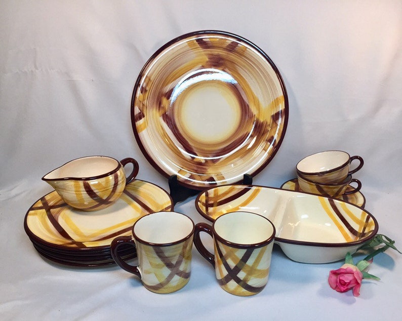 Vintage Vernonware Organdie Yellow Brown Plaid Pieces  sold image 0