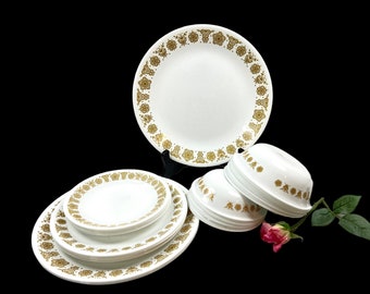 Vintage Corelle Gold Butterfly Pyrex Dinner Set Plates Bowls - 20 pieces