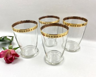 Vintage Gold Encrusted Rim Geometric Design Cocktail Glasses Tumblers Art deco  - set of 4