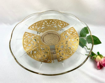 Vintage Georges Briard Mid Century Spanish Gold Scroll Cake Plate Stand