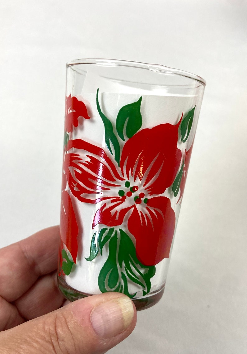 Vintage jugo gafas rojo hibisco flor mediados de siglo conjunto de 4 imagen 4