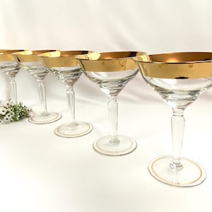Vintage Gold Rimmed Wine Glasses Barware - set of 6