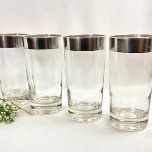 Dorothy Thorpe Style Silver Rim Highball Cocktail Glasses - set of 4