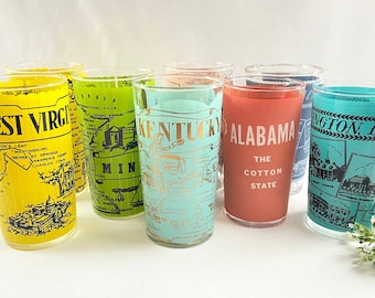 Vintage State Souvenir Frosted Drinking Glasses City Tourist Attraction - sold individually