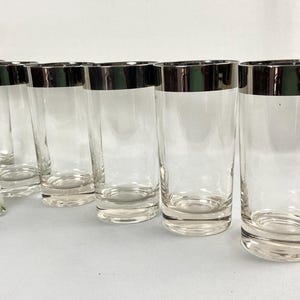 Vintage Dorothy Thorpe Style Silver Rim Highball MCM Cocktail Glasses - set of 6