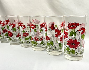 Christmas Birds Drinking Juice Glasses Set of 4 Vintage-Style Red Cardinal 