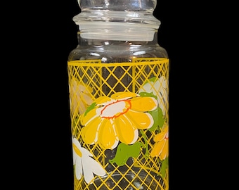 Vintage Hildi Yellow Daisy Kitchen Canister Apothecary Jar Anchor Hocking 1970s