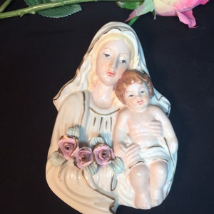 Vintage Chalkware Madonna and Child Autom China image 9