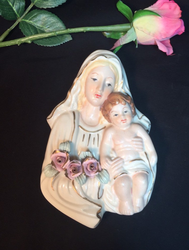 Vintage Chalkware Madonna and Child Autom China image 9