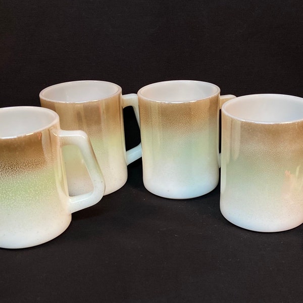 Vintage Federal Glass Mesa Milk Glass Mugs Green Brown Ombré - set of 4