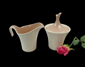 Vintage Harkerware Creamer and Sugar Bowl Springtime Pink MCM