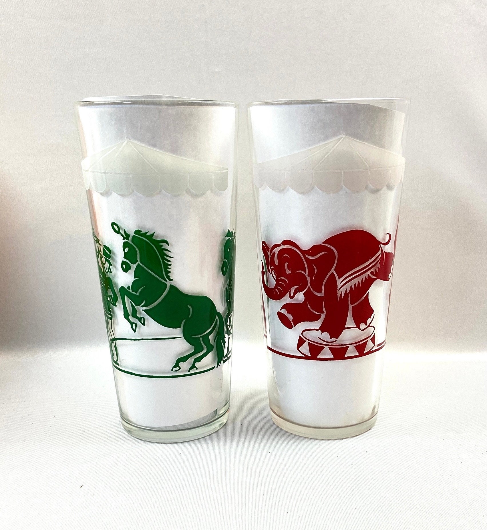 Vintage Big Top Circus Drinking Glasses Elephant Horse