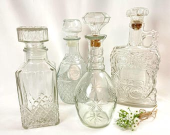 Vintage Liquor Whiskey Decanter Bottles Modern Clear Mid Century - sold individually