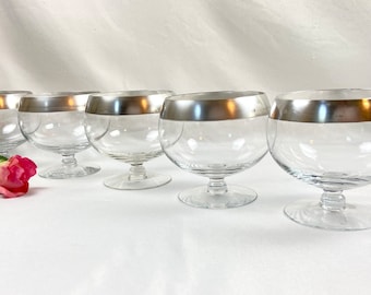 Vintage Dorothy Thorpe Silver Rim Footed Cocktail Glasses Snifter Sherbet Dish - set of 5