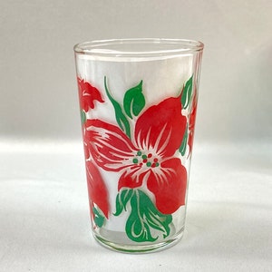 Vintage jugo gafas rojo hibisco flor mediados de siglo conjunto de 4 imagen 3