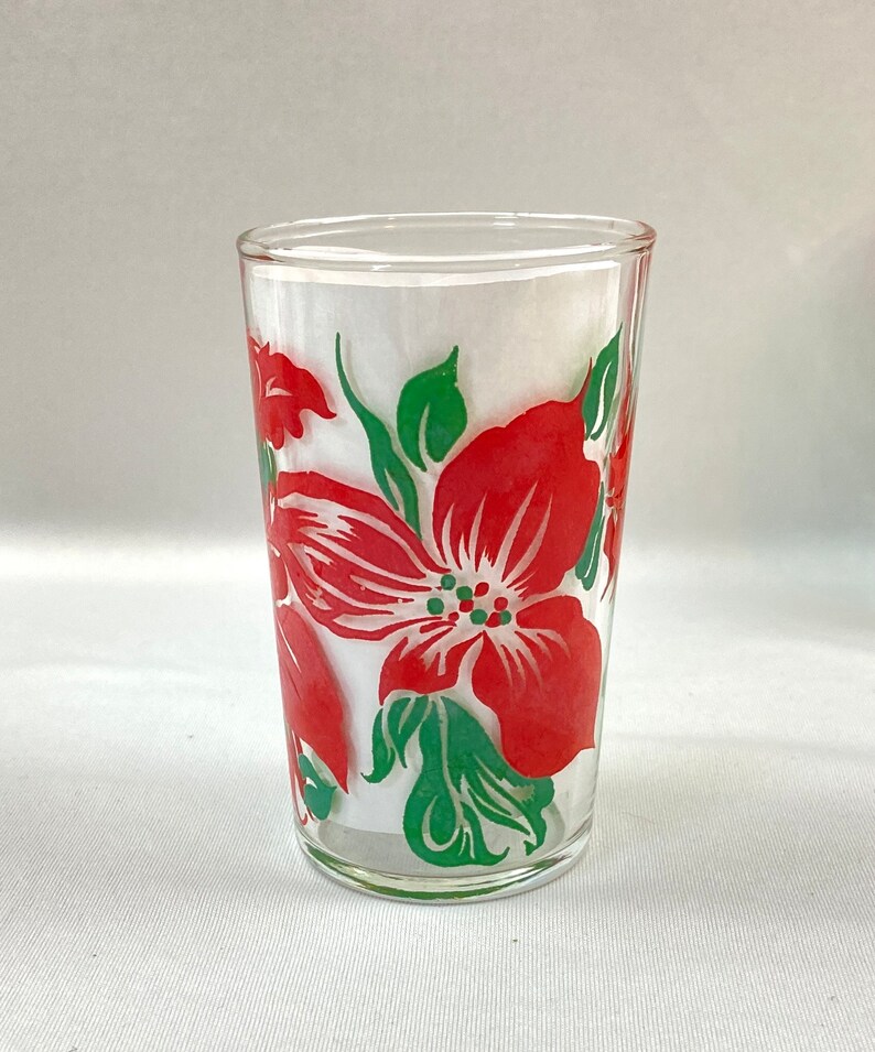 Vintage jugo gafas rojo hibisco flor mediados de siglo conjunto de 4 imagen 3