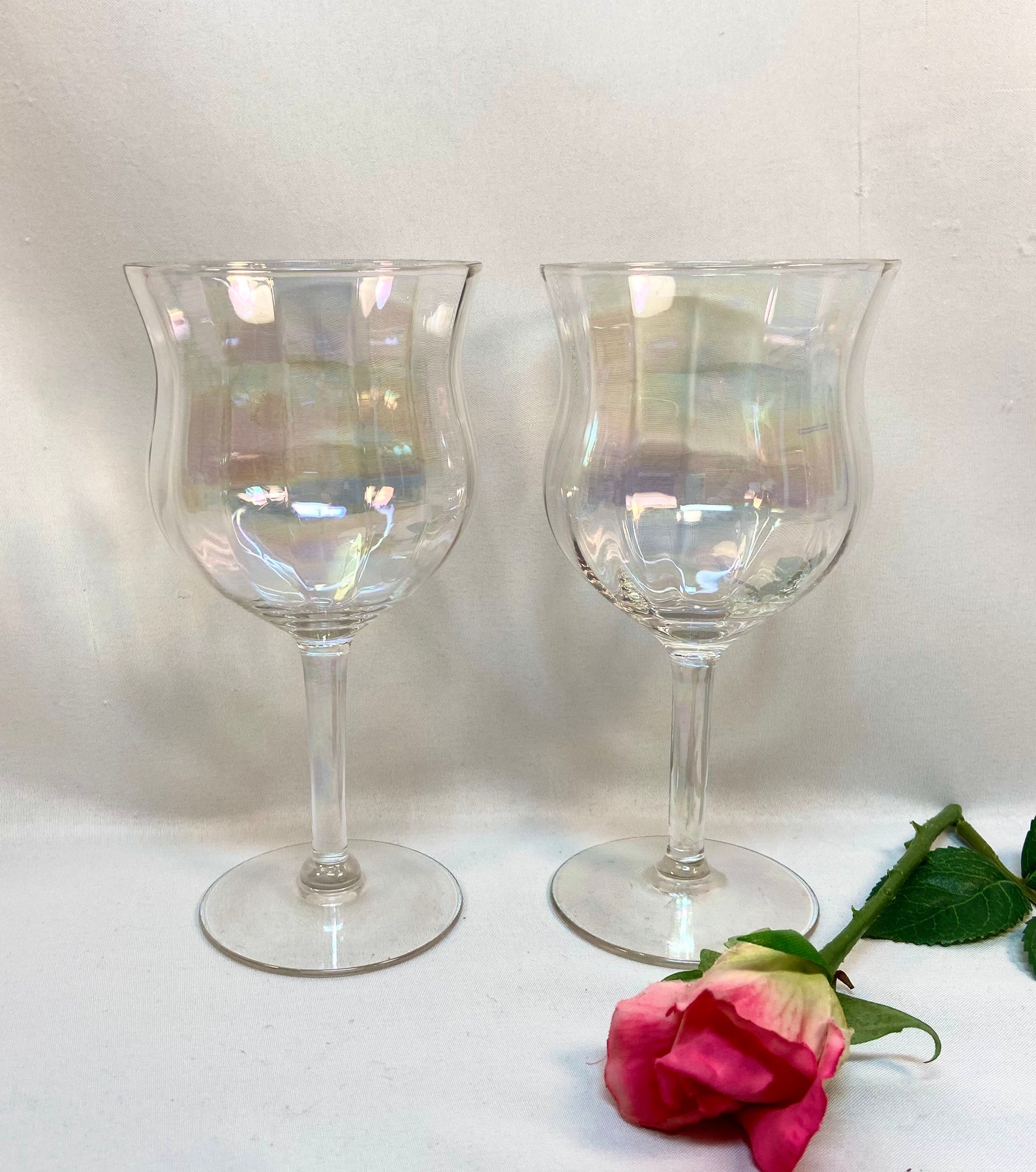 Vintage Iridescent Wine Glasses set of 2 | Etsy