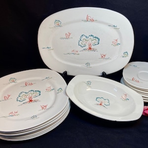Vintage Taylor Smith Taylor Meadowtree Walter Darwin Teague Plates Serving Dish Platter - 16 pieces