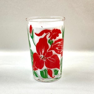 Vintage jugo gafas rojo hibisco flor mediados de siglo conjunto de 4 imagen 2
