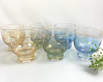 Vintage Ombre Pedestal Cocktail Glasses - Mid Century Gold Rim - Set of 6
