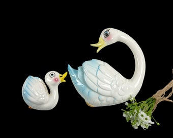 Vintage Enesco Chalkware White Swans Mid Century Wall Decor -