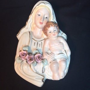 Vintage Chalkware Madonna and Child Autom China image 1