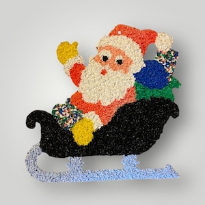 Vintage Melted Popcorn Plastic Christmas Wall Decor Decoration Santa in Sleigh