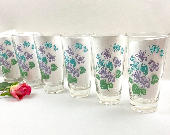 Vintage Violet Drinking Glasses Royalon Corsage Set of 6 Etsy