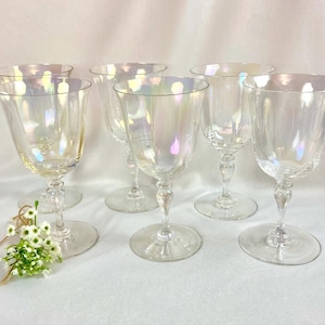 Vintage Iridescent Optic Panel Wine Glasses Goblets - set of 4
