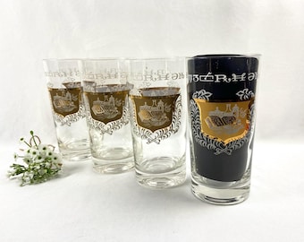 Vintage Mid Century Gold Pharmacy Rx Apothecary Cocktail Glasses - set of 4