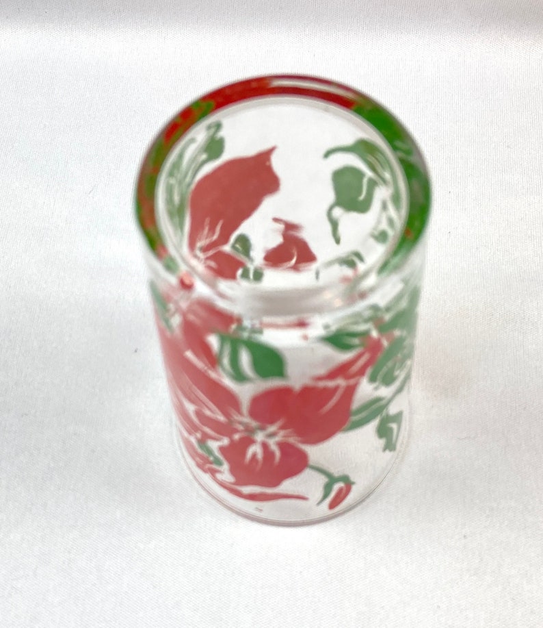 Vintage jugo gafas rojo hibisco flor mediados de siglo conjunto de 4 imagen 9